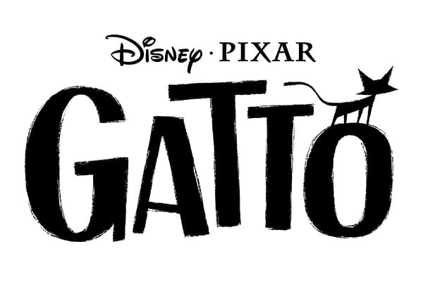Disney-Pixar logo treatment for Gatto, with bold black letters and a cat silhouette perched on the final O.