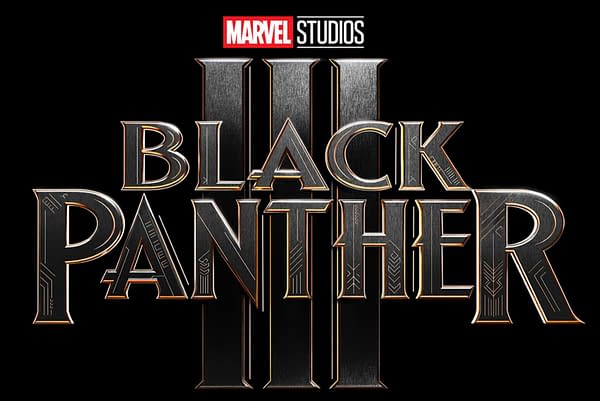 Marvel Studios Black Panther III logo on a black background, with the title in metallic letters and the Marvel Studios wordmark above it.