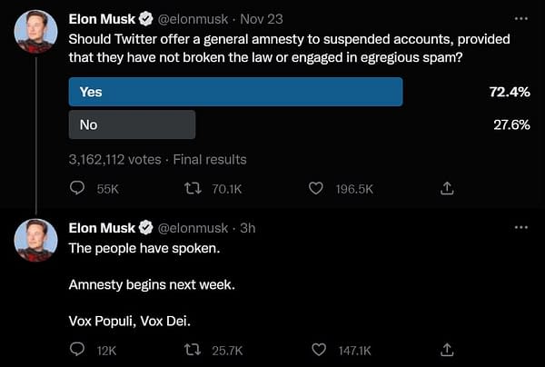 Attention-Seeking Elon Musk Reinstating Suspended Twitter Accounts