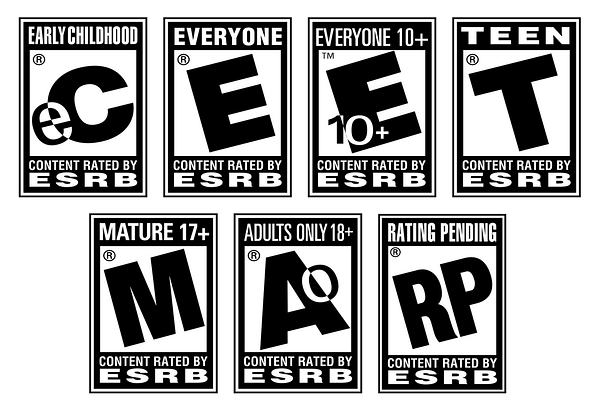 The current video game ratings scale for the ESRB.