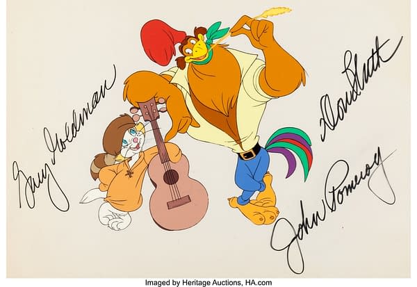 Rock-A-Doodle Publicity Cel Signed by John Pomeroy, Gary Goldman and Don Bluth. Credit: Heritage