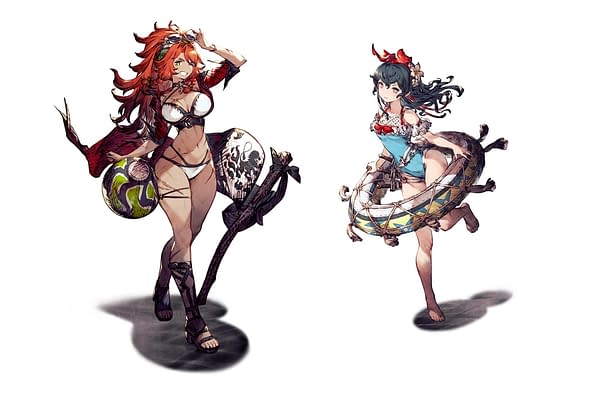 Summer versions of Lilyth and Kitone in War Of The Visions: Final Fantasy Brave Exvius, courtesy of Square Enix.