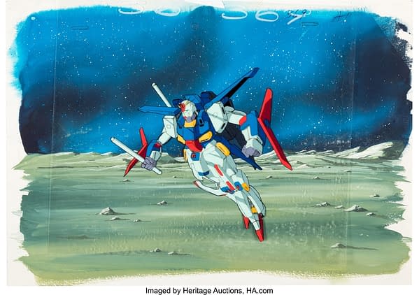 A more full view of the production cel from Mobile Suit Gundam ZZ. This item is currently up for auction at Heritage Auctions.