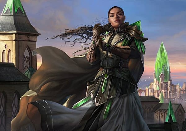 The artwork for Jirina Kudro, a legendary creature in Magic: The Gathering, illustrated by Magali Villaneuve.