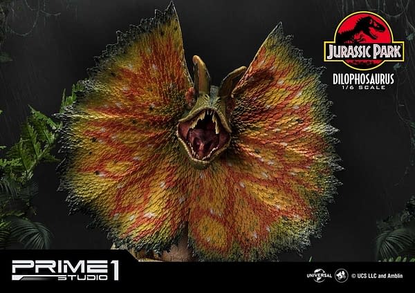 Jurassic Park Dilophosaurus Gets a Deadly Statue with Prime 1 Studio