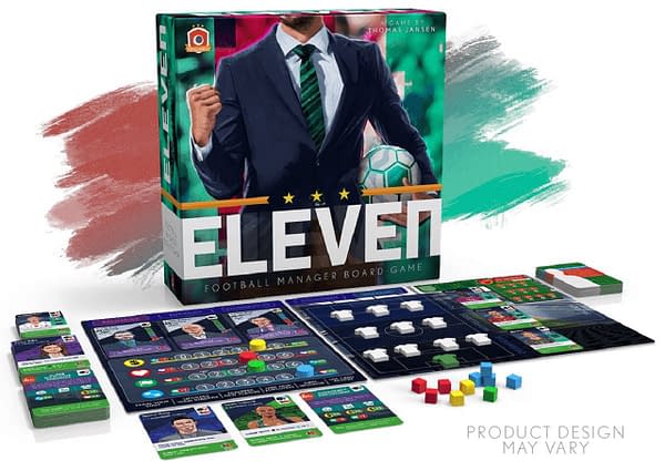 A tentative array of the contents to potentially be found in the Eleven: Football Manager Board Game by Portal Games. This game is nearly at the crowdfunding stage on Gamefound.