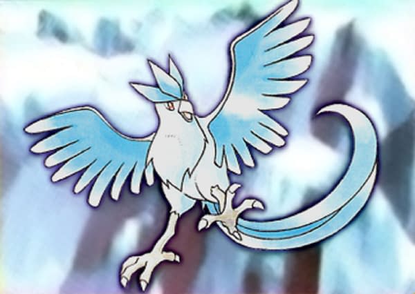 Artwork featuring Articuno from the Pokémon Trading Card Game. This art has been used for various Pokémon cards, including the one up for auction at Heritage Auctions. Illustrated by Ken Sugimori.