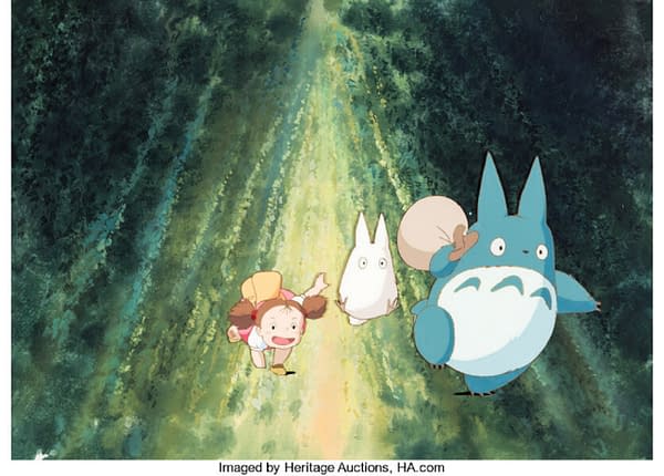 The production cel from Studio Ghibli's iconic anime film My Neighbor Totoro. This cel is currently available at Heritage Auctions' website.