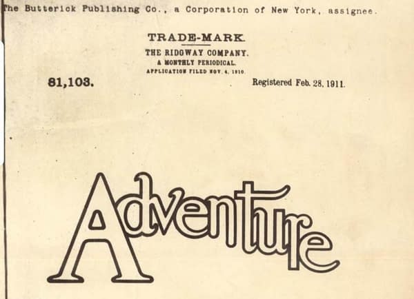 Adventure trademark application, 1911.