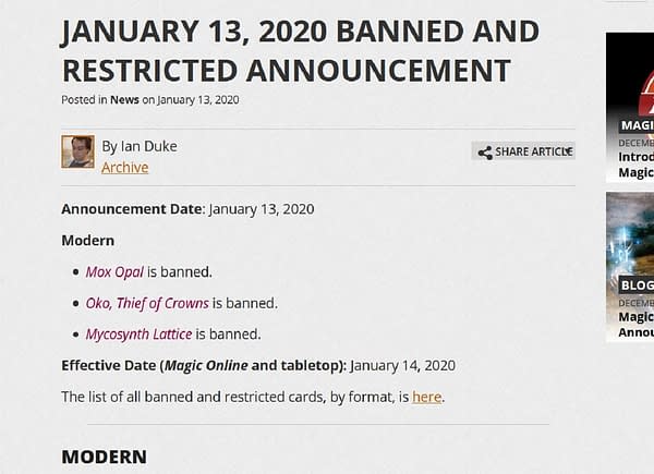 "Oko", Others Banned from Modern - "Magic: The Gathering"
