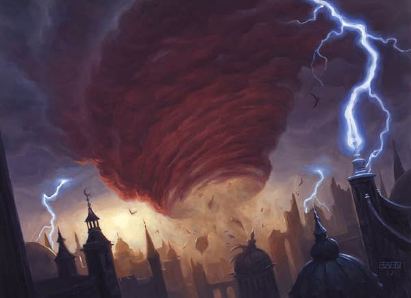The artwork for Cyclonic Rift, a card being reprinted in Double Masters, a premier expansion set for Magic: The Gathering and originally printed in Return to Ravnica. Illustrated by Chris Rahn.