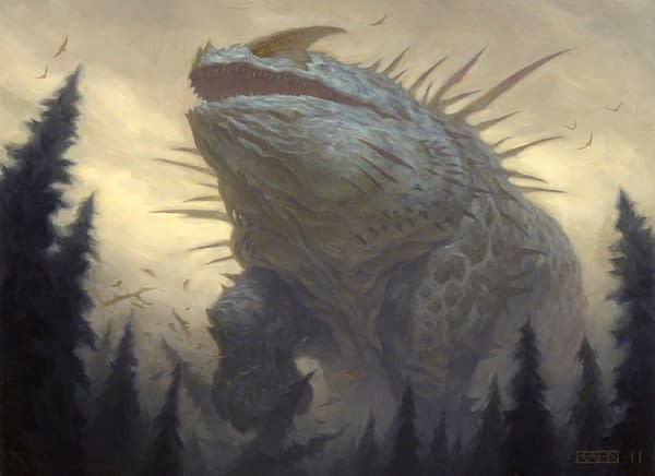 The artwork for Craterhoof Behemoth, a reprinted card from Jumpstart, an upcoming Limited-style expansion set for Magic: The Gathering. Illustrated by Chris Rahn.