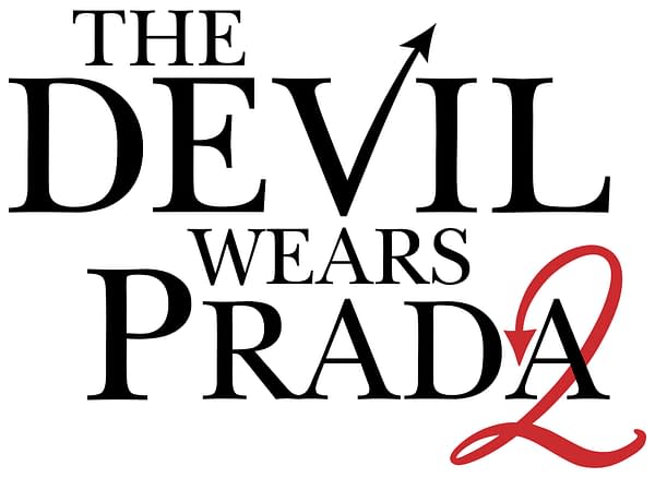 Logo for 'The Devil Wears Prada 2' featuring bold black lettering with a red '2' that has a decorative swirl. The design reflects a stylish and modern aesthetic.