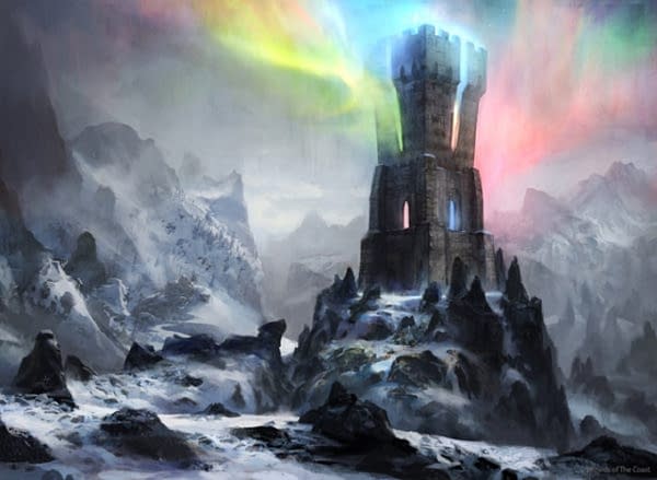 The artwork for Command Tower, a card from the Commander's Arsenal limited-edition release for Magic: The Gathering. Illustrated by Adam Paquette.