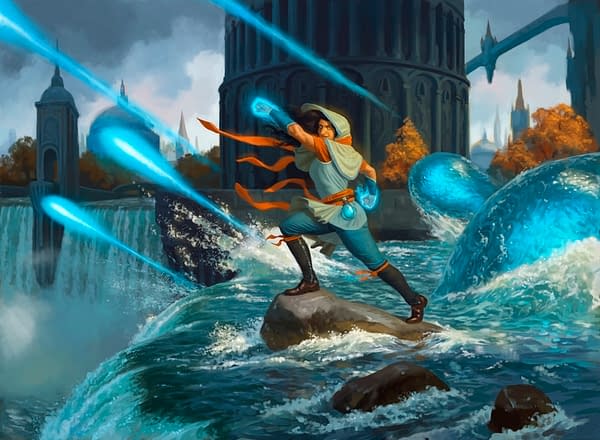 The full art for Omnispell Adept, a creature card from Guilds of Ravnica, an expansion set for Magic: The Gathering. Illustrated by Jason Rainville.