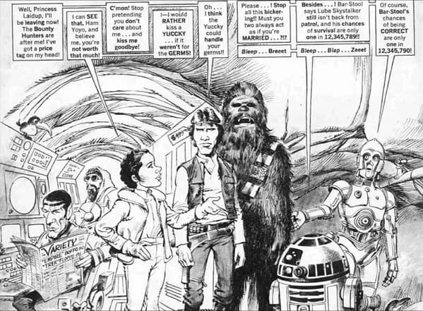 Artwork by Mort Drucker parodying The Empire Strikes Back.