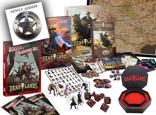 An array of the wonderfully-weird items that you could get by backing the Deadlands Kickstarter!