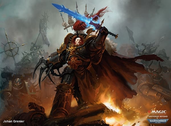 The full art for Abaddon the Despoiler, a card from the Warhammer 40,000 Commander precons for Magic: The Gathering. Illustrated by Johan Grenier.