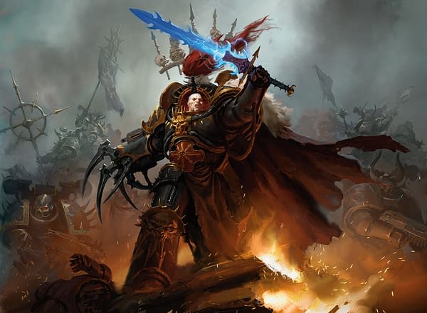 The full art for Abaddon the Despoiler, a card from the Warhammer 40,000 Commander decks for Magic: The Gathering. Illustrated by Johan Grenier.