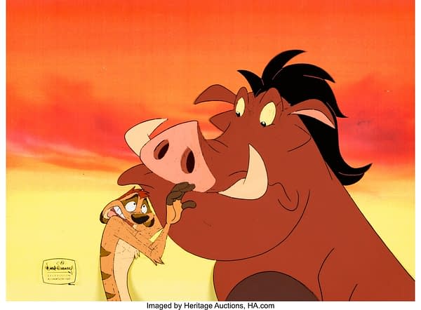 The Lion King's Timon & Pumbaa Production Cel Setup and Animation Drawing Group of 2. Credit: Heritage