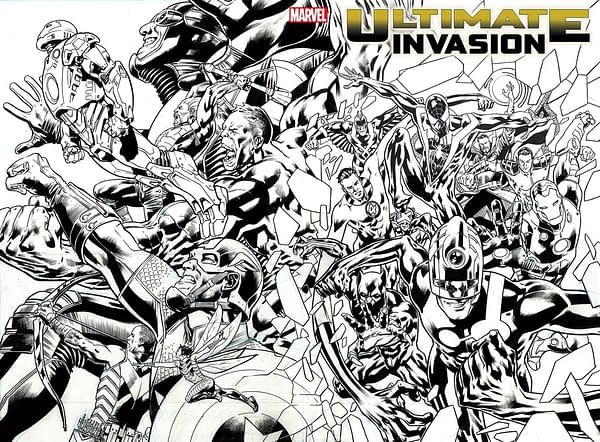Cover image for ULTIMATE INVASION 1 BRYAN HITCH WRAPAROUND BLACK & WHITE VARIANT