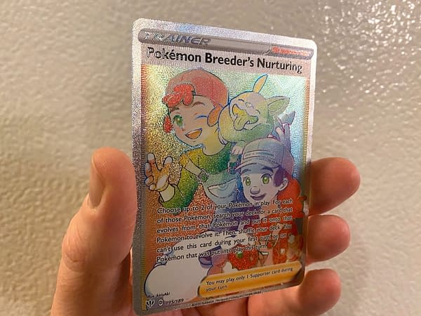 Darkness Ablaze Rainbow Rare Pokémon Breeder's Nurturing. Credit: Pokémon TCG