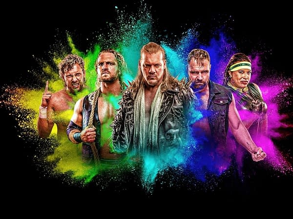 Chris Jericho, Jon Moxley, Kenny Omega, 'Hangman' Adam Page, and Nyla Rose from Dynamite, courtesy of AEW.