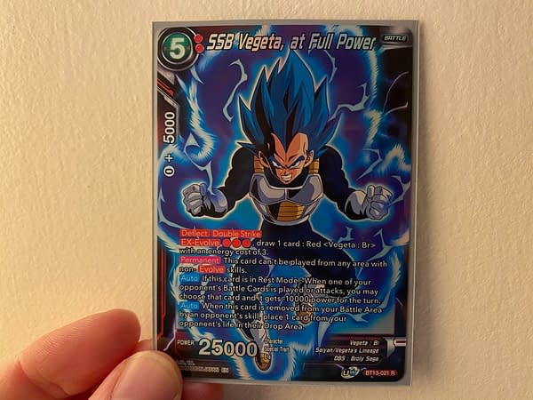 Dragon Ball Super: Supreme Rivalry SSB Vegeta holo. Credit: Bandai