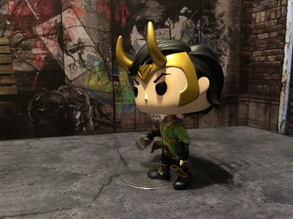 Loki Holds Mjolnir in the FCBD 2020 Funko Mystery Box