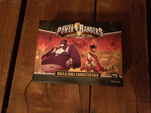The front lid of the box for the Bulk and Skull Character Pack for Renegade Game Studios' board game, Power Rangers: Heroes of the Grid.