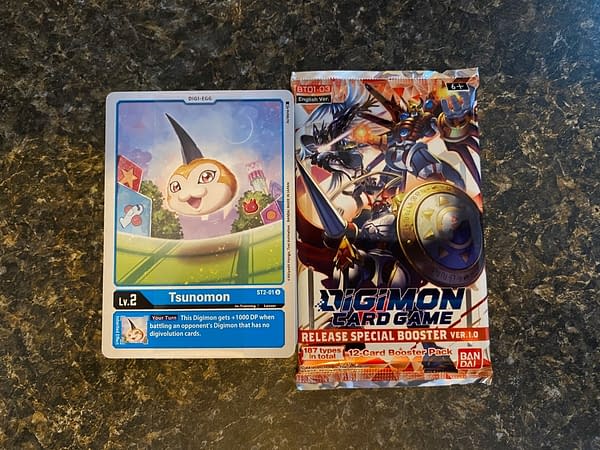 Each Digimon Card Game starter deck in the 1.0 release comes with a booster pack, too!