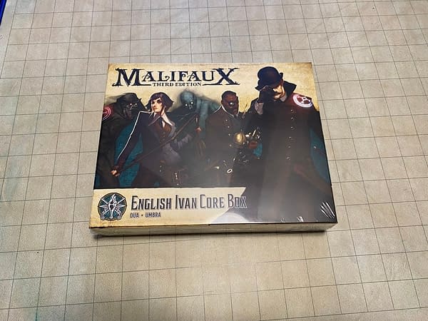 The unassuming, yet spooky, core box of English Ivan. Part of the Explorer's Society of Malifaux, by Wyrd Games.