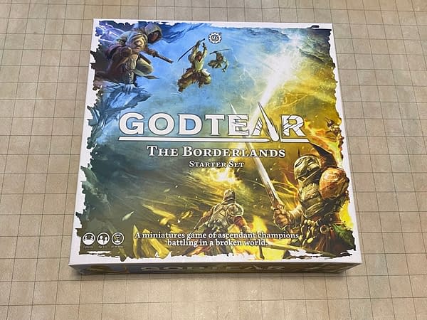 The box lid for The Borderlands starter set for Godtear, created and released by Steamforged Games.