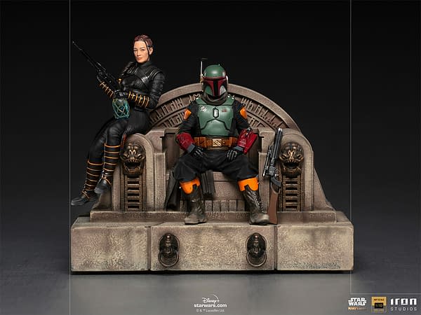 Boba Fett and Fennec Shand on Throne Statue Hits Iron Studios