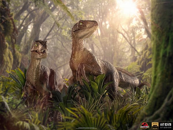 Jurassic Park Velociraptors Lurk in the Bushes with Iron Studios