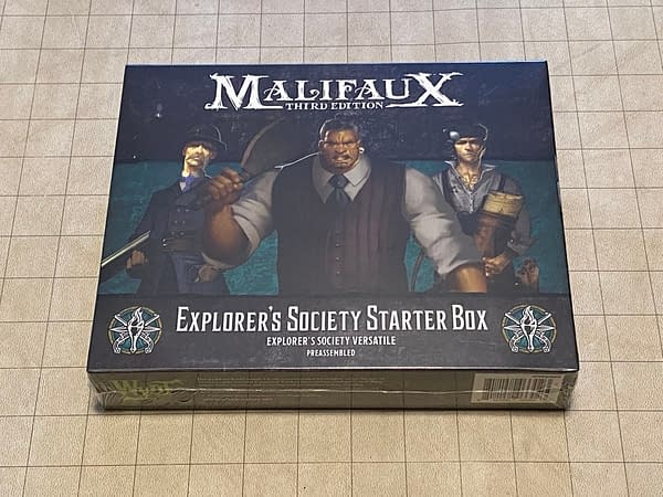 The front of the box for Wyrd Games' Explorer's Society starter set, a boxed set for Malifaux's third edition.