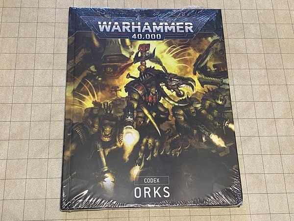The Orks codex from the latest edition of Warhammer 40k, the quintessential grimdark sci-fi tabletop wargame by Games Workshop.