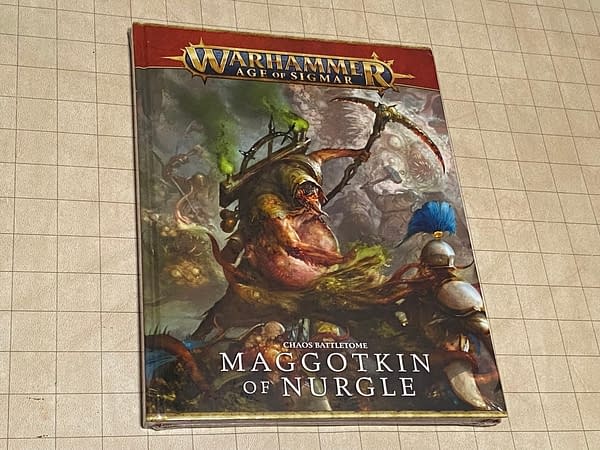 The front cover of the new Maggotkin of Nurgle Battletome for Age of Sigmar, a game by Games Workshop.