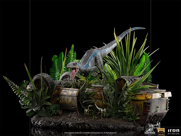 Jurassic World Velociraptor Blue Stands Her Ground with Iron Studios