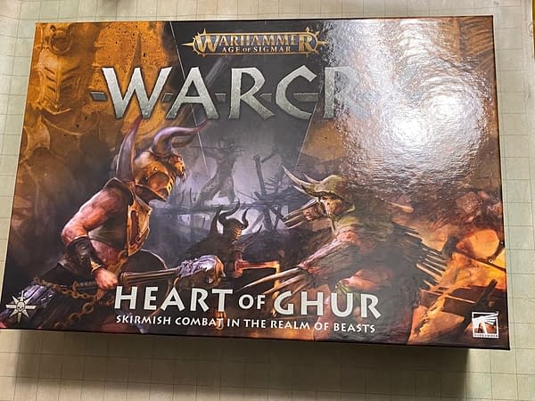 The front cover of the box for Heart of Ghur, the first boxed set for the new edition of Warcry, a skirmish game by Games Workshop.