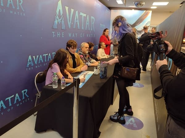 Inside Forbidden Planet, London, in the warm with the young cast of Avatar: The Way Of Water /Rich Johnston