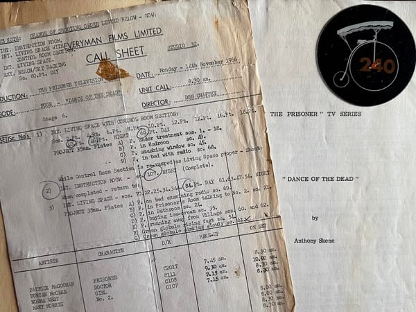 Original Call Sheet, Badge And Script From Episode X Of The Prisoner Up for Auction