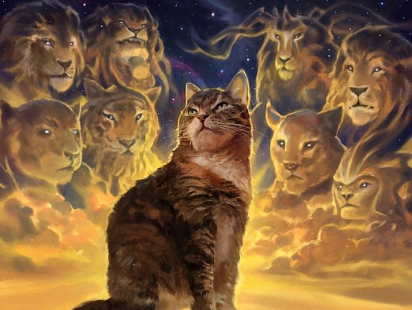 The artwork for Nine Lives, a new card from Core 2021, an upcoming expansion set for Magic: The Gathering. Illustrated by Paul Canavan.