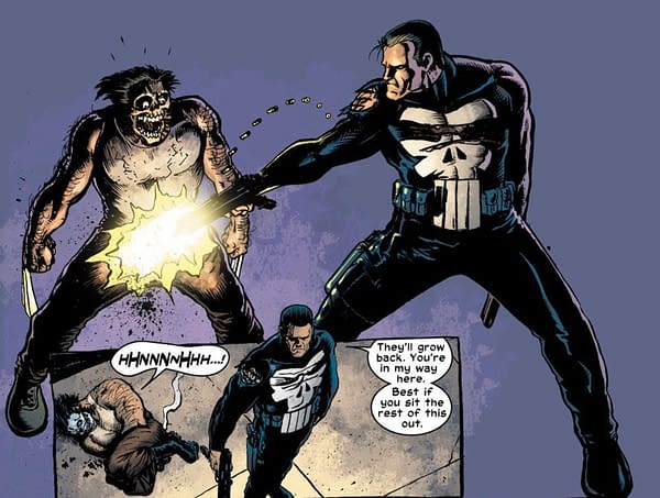 This scene from Punisher #17 (2002) represents the oldest known reference to the fact that Wolverine has two dicks.