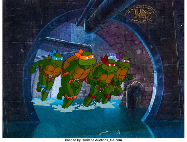 Teenage Mutant Ninja Turtles Leonardo, Michaelangelo, Raphael, and Donatello production cel. Credit: Heritage Auctions