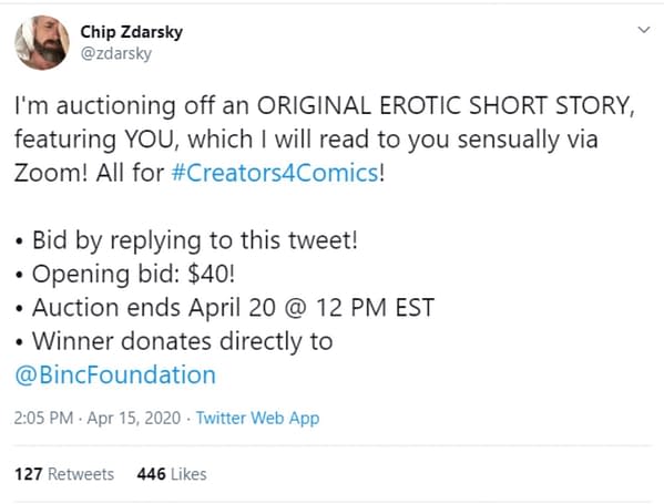 Chip Zdarsky Auctions off a Very Naughty Story Starring You for #Creators4Comics.