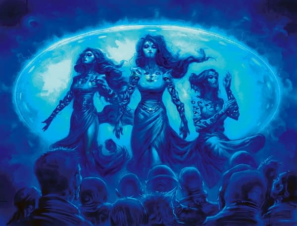 The art for Sen Triplets, a card originally from Magic: The Gathering's Alara Reborn expansion and the focus of this deck tech. Illustrated by Greg Staples.