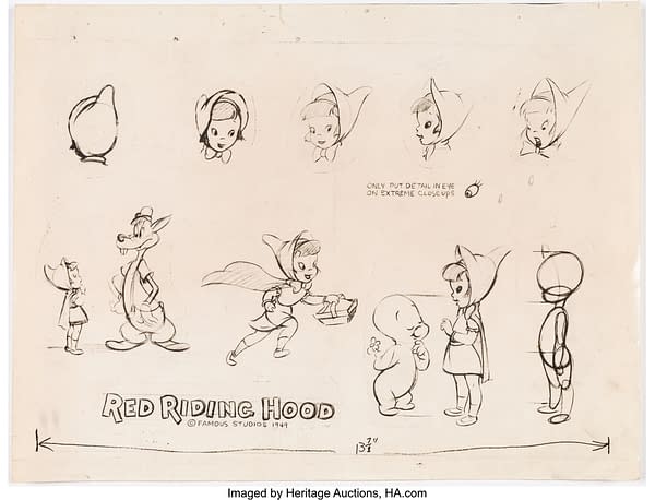 Casper the Friendly Ghost "Once Upon a Rhyme" Casper Cel and Production Drawing with Red Riding Hood Model Sheet. Credit: Heritage Auctions