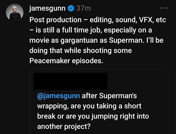 Superman Post-Production, Peacemaker Filming Means No Rest for Gunn