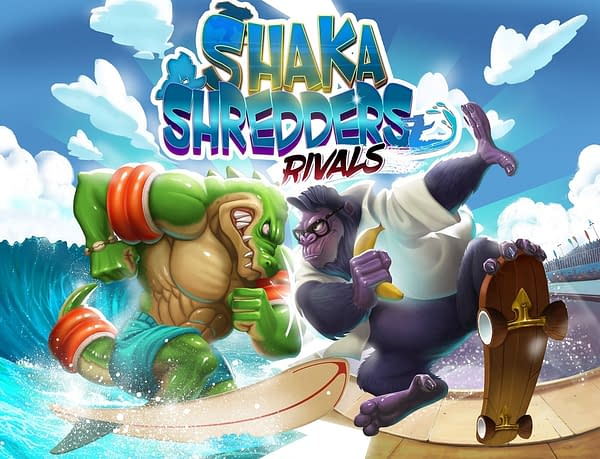 The candy-colored key art for Shaka Shredders: Rivals, by Sunslap Studios.